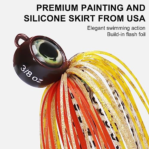 TRUSCEND Jigs Fishing Lures with Ultra Smooth Teflon Hook, Tour Grade Titanium Weed Guard Swim Jigs, Valuable Weedless Skirted Jig, Well-Made Lures for Crappie Bass Trout, Freshwater Fishing Gear - color: B1-3/8oz