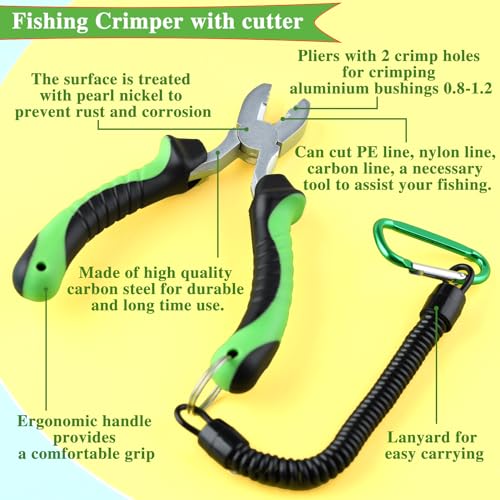 SPEEDWOX 5.5-Inch Fishing Crimper with Cutter Fishing Crimping Tool Fishing Pliers for Single-Barrel Sleeves Fishing Line Cutter Crimp Pliers Fishing Line Snips Micro Fishing Fishing Crimps - color: Green