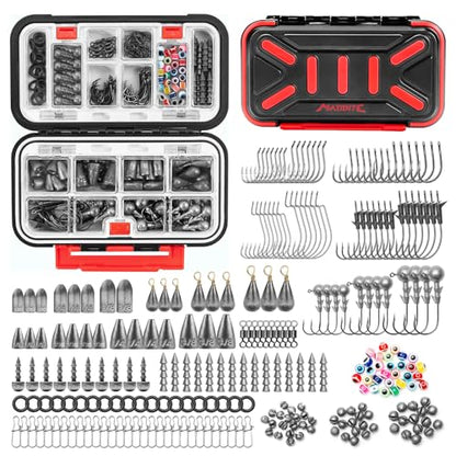 MadBite by KastKing 182/265/400pcs Compact Fishing Tackle Kit - All-in-One Freshwater Hooks, Weights, Bobbers in Tackle Box, Fishing Gear Set for Bass Trout Panfish - style: 265pcs Terminal Tackle Kit