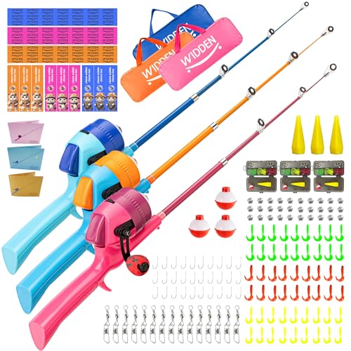 Kids Fishing Pole, Telescopic Fishing Rod, Toddler Collapsible Fishing Rod and Reel Combo with Tackle Box, Fishing Line, Bobber, and Soft Lures for Boy, Girl, Youth, Beginner, Over 4 Years Old - color: pink+blue+orange