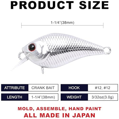 Lucky Craft LC 0.3 Squarebill Crankbait, Silent Fishing Lure for Bass Trout and Pike, Made in Japan, Freshwater Fishing Gear, Hard Bait Bass Lures - color: 074 Chrome