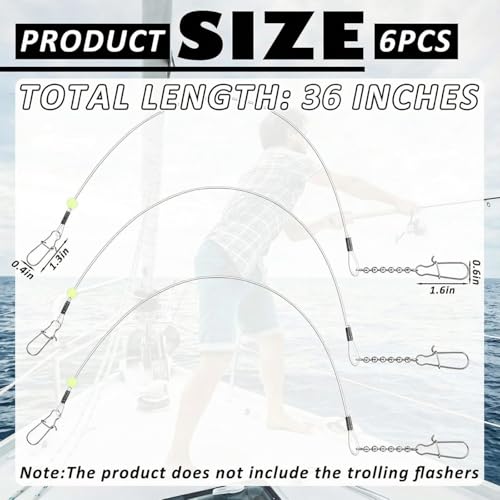 Threlaco 6 Pcs Trolling Bumper for Trolling Flashers Dodgers Fishing Leader Saltwater Leader Line Bottom Rigs Clear Nylon Surf Fishing Steel Tackle Rigs with Swivel Snaps Beads - size: 36 Inch