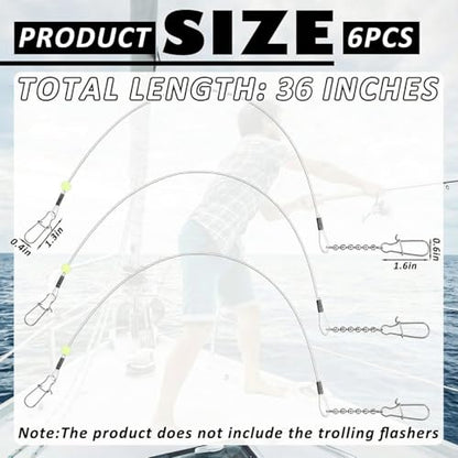Threlaco 6 Pcs Trolling Bumper for Trolling Flashers Dodgers Fishing Leader Saltwater Leader Line Bottom Rigs Clear Nylon Surf Fishing Steel Tackle Rigs with Swivel Snaps Beads - size: 36 Inch