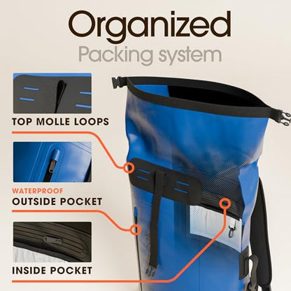 Earth Pak Waterproof Backpack - Heavy Duty Hiking Backpack - Roll-Top Closure Bag - Cushioned Dry Bag Waterproof Phone Case - color: Blue, size: 55L
