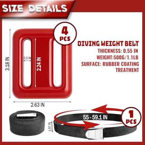4 Pcs Scuba Weight Belt,Diving Weight Belt with Metal Block Buckle Coated Dive Weights Nylon Dive Belt Suitable for Free Diving - color: Red, size: 1.1lb