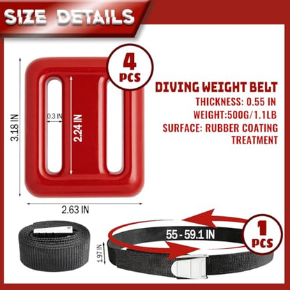 4 Pcs Scuba Weight Belt,Diving Weight Belt with Metal Block Buckle Coated Dive Weights Nylon Dive Belt Suitable for Free Diving - color: Red, size: 1.1lb