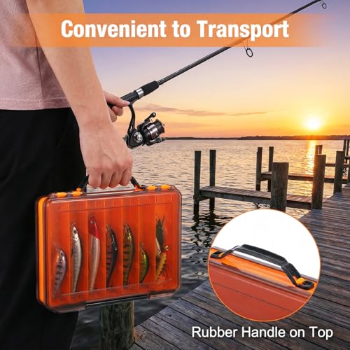 3 Pack Double Sided Fishing Lure Tackle Box, 14 Compartments Clear Plastic Storage Case Organizer, Visible Hard Bait Container for Lures and Jewelry Beads Earring Hook (3 Color)
