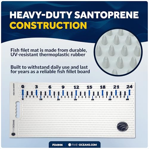 Five Oceans Fish Fillet Mat 28" x 14" - Non-Slip Marine Fish Filleting Mat for Boat & Dock Fishing - Heavy-Duty UV Resistant Roll-Up Fishing Mat - Easy Clean FO4906 - color: Fish Fillet Mat