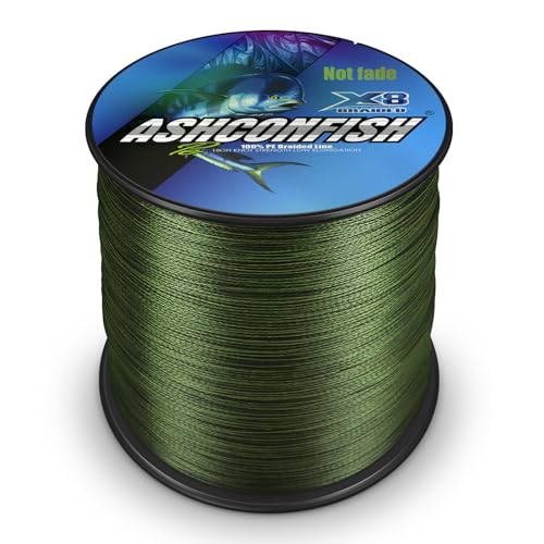Ashconfish Braided Fishing Line Color Never Fade 8 Strands Super Strong PE Fishing Line Abrasion Resistant Fishing Wire Zero Stretch 6lb to 300lb - color: Army Green, size: 109Yards(100m)-8lb/0.12mm