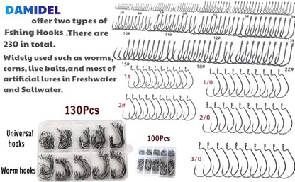 600 Pcs/Tackle Box Fishing Kit-Fishing Hooks,Sinkers, Swivels Snaps,Top Water Lure,Spoons,Soft Lures,Jig Heads, Frogs, Minnow, Accessories Equipment- Saltwater Freshwater Bass Bait Gear