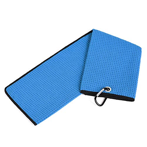 Mile High Life Microfiber Waffle Pattern Golf Towel | Club Groove Cleaner Brush | Foldable Divot Tool with Magnetic Ball Marker (Blue Towel/Brush/Fish Divot) - color: Blue Towel/Brush/Fish Divot
