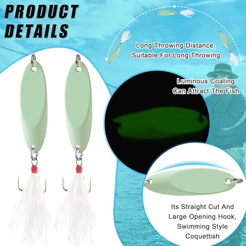 6PCS Fishing Jigs Lures Saltwater Luminous Fishing Spoons Lure Metal Treble Hooks Trout Lures Hard Metal Spinner Baits 5 Sizes Casting Spoon Hooks for Salmon Bass - size: 1/4oz (7g) - 6pcs
