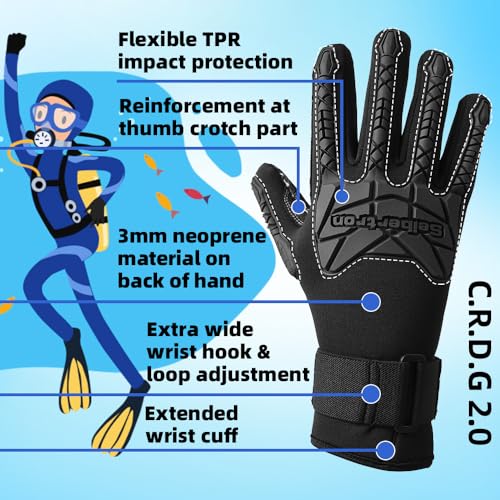 Seibertron Patented C.R.D.G 1.0 Aramid Anti-Cut Puncture Resistant Diving Gloves - color: C.R.D.G 2.0-Black, size: X-Large
