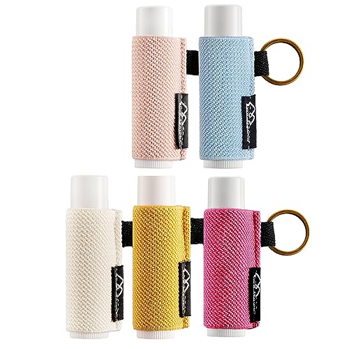WK IEASON - Lip Balm Holder Keychain Clip On Lipstick Sleeve Chapstick Sleeve Holder Keychain Pack of 5 - color: Blue/Pink/Beige/Yellow/Rose
