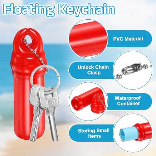uxcell Floating Keychain, Float Key Ring Holder with Waterproof Container, Float Key Pendant for Fishing - color: Red