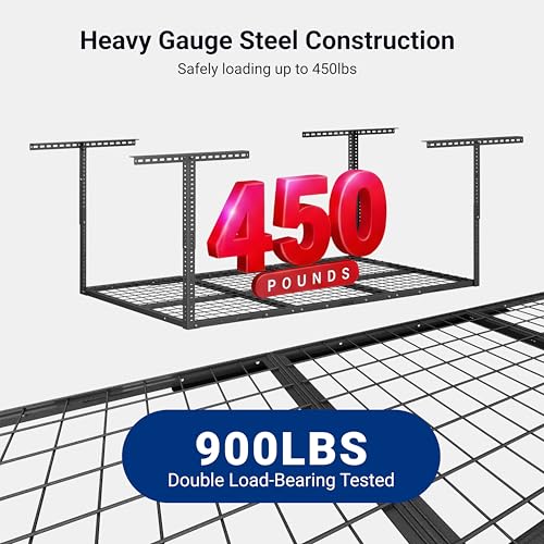 FLEXIMOUNTS 3x6 Overhead Garage Storage Adjustable Ceiling Rack 72" Length x 36" Width x 40" Height, 450lbs Weight Capacity, Hammertone, Classic Series - color: Hammertone, size: 3x6 ft