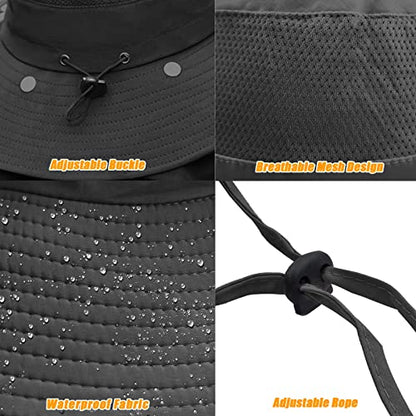 Fishing Hat for Men & Women, Outdoor UV Sun Protection Wide Brim Hat with Face Cover & Neck Flap - color: Black