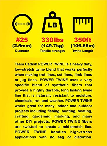 TEAM CATFISH Power Twine with 100% Nylon & 300 ft Heavy-Duty Line - White | 300 ft #10 nylon twine, 72 lb strength, low stretch, weather resistant, ideal for trot lines, set lines, and outdoor use - style: #25 x 350ft White
