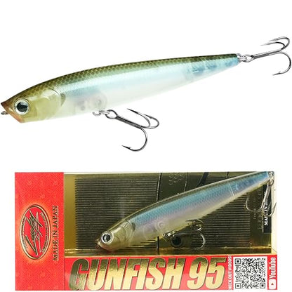 LUCKY CRAFT Gunfish 95NF Top Water Bass Fishing Lures, 4” Floating Lure with Cupped Mouth, Freshwater Trout and Bass Lures Fishing Gear, Accessories for Tackle Box - color: 238 Ghost Minnow