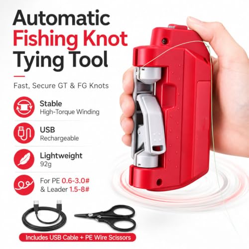 Automatic Fishing Knot Tying Tool, Electric GT FG Knotter Machine, Portable Easy Cast Fishing Line Knot Tying Tool for Anglers, Quick Gear and Tackle Accessories, USB Rechargeable - color: Green