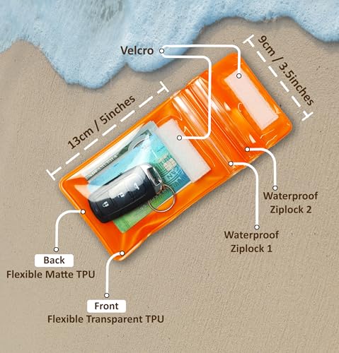 Waterproof Car Key FOB Pouch Submersible Dry Bag Holder for ID Credit Cards Cash Keys Case Swim Surf Floating Wallet - color: Orange