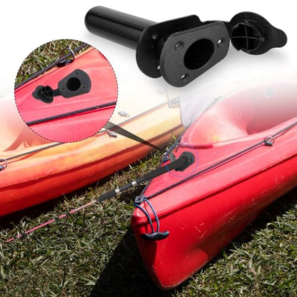 4 Pack of Kayak Deck Plastic Flush Mount Fishing Boat Rod Holders with Cap Cover,Gasket and Mounting Screws- Plastic Fishing Tackle Accessory Tool for Kayak Boat Canoe Pole
