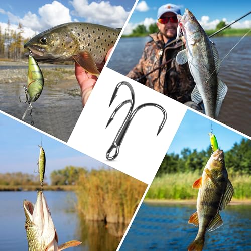 OROOTL Fishing Treble Hooks Kit, 120pcs Assorted Classic High Carbon Steel Treble Fishing Hooks Size 1 2 4 6 8 10 Round Bend Triple Hook for Saltwater Freshwater