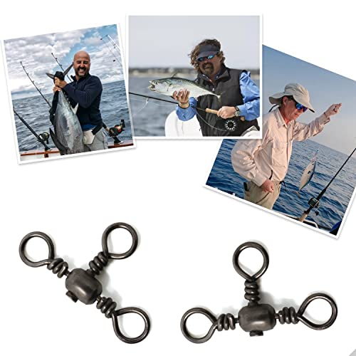 Honbay 30PCS 3# Cross Line Barrel Stainless Steel Swivels 3 Way Swivel Fishing Crossline Swivels Three Way Fishing Swivels Fishing Tackle Fishing Rig Saltwater Freshwater T-Turn Fishing Line Connector