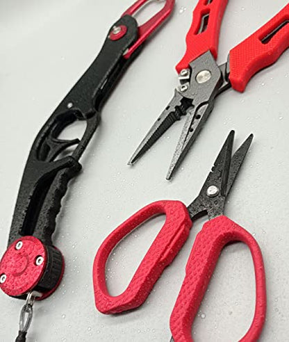 EDSTAR Fishing Pliers,Fish Lip Grippers with Missing Rope,Braid Scissors, Fishing Tools Set, Fishing Gifts for Men - color: 1# Red set