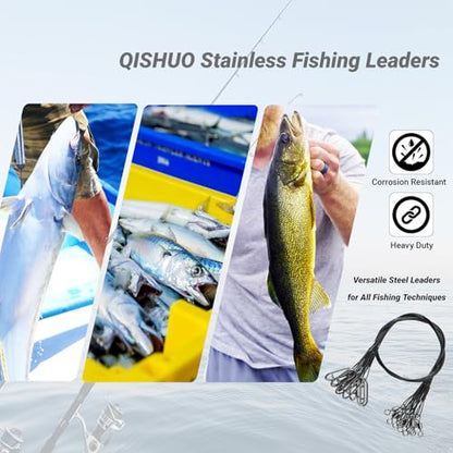 QISHUO High Strength Fishing Leaders Wire Rigs Freshwater Fishing Leader Stainless Heavy Steel Wire Leaders Saltwater Black Nickel - size: Size #5 (11.8in-60lb) 30pcs