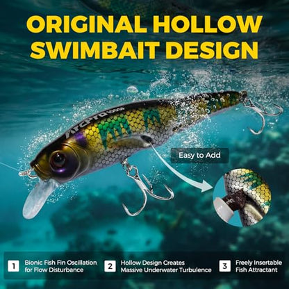 Topwater Fishing Lures -Hard Swimbait,3 8/9in 1/2oz Floating Lure with Hollow Cavity for Scent Attractant, for Bass,Pike,Trout,Freshwater & Saltwater - color: Cichla Ocellaris