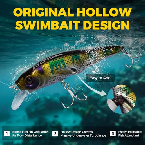 Topwater Fishing Lures -Hard Swimbait,3 8/9in 1/2oz Floating Lure with Hollow Cavity for Scent Attractant, for Bass,Pike,Trout,Freshwater & Saltwater - color: Combination B