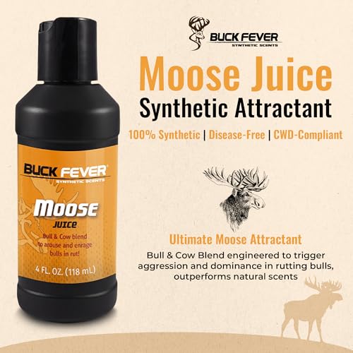Buck Fever Moose Juice, Syntheticly Formulated Moose Attractant - Non-Spoiling Synthetic Bull Scent for Outdoor Trail Camera - Early Season Mature Buck Hunting Scents - size: 4 Fl Oz (Pack of 1)