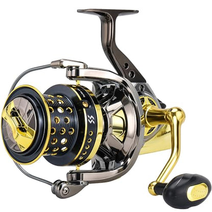 Sougayilang Spinning Reels 10000 Series Surf Fishing Reels, Ultra Smooth Powerful with CNC Aluminum Spool, Inshore & Offshore Saltwater Fishing - color: Golden- AFS10000