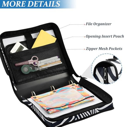 Classic Zebra Stripes Zipper Binder Bag 3 Ring with Shoulder Strap Zippered Binder Fits 13 Inch Laptop File Folder Document Organizer for College Office Supplies - color: Classic Zebra Stripes