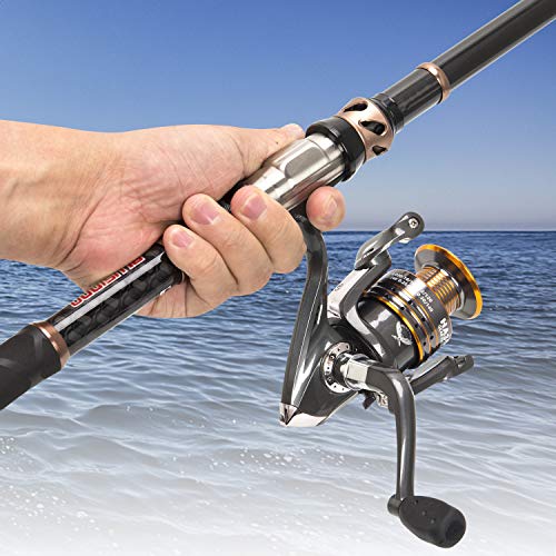 PLUSINNO Fishing Rod and Reel Combos - Carbon Fiber Telescopic Fishing Pole - Spinning Reel 12 +1 Shielded Bearings Stainless Steel BB - color: ONLY Fishing rod (not include reel), size: 2.1M 6.89FT