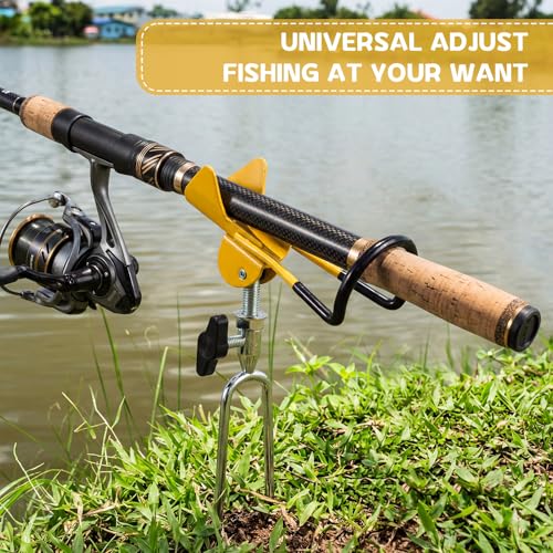 6 Pcs Fishing Rod Holder for Ground Upgraded Bank Fishing Pole Holders Adjustable Extra Long Drill Rod Stand for Catfish, Beach, Mud, Gifts for Men Birthday Christmas - color: Gold