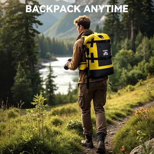 HEETA Dry Bags Waterproof Backpack 40L for Men & Women, Roll Top Heavy Duty Cushioned Hiking Backpack for Kayaking Boating Paddle Boarding Fishing Travel Camping Beach Vacation Cruise Ship Essentials - color: Yellow