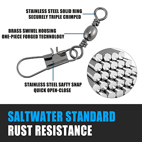 Dr.Fish 50 Pack Fishing Snap Swivels, Barrel Swivels Fishing Tackles, Stainless Steel Safty Interlock Snaps Leader Line Lure Connector Fresh&Saltwater 26-132Lb - size: #1/0(95LB)-50 Pack