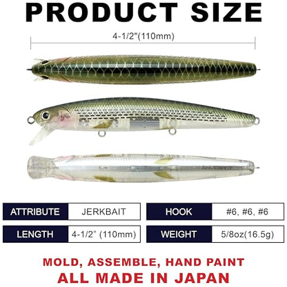 LUCKY CRAFT FlashMinnow 110 Ghost Series Saltwater Fishing Lures, Jerkbait for Halibut and Bass Fish, Slow Suspending 1–2 ft, Surf Fishing Gear and Tackle Box Accessories - color: 786 Ghost Olive Bora