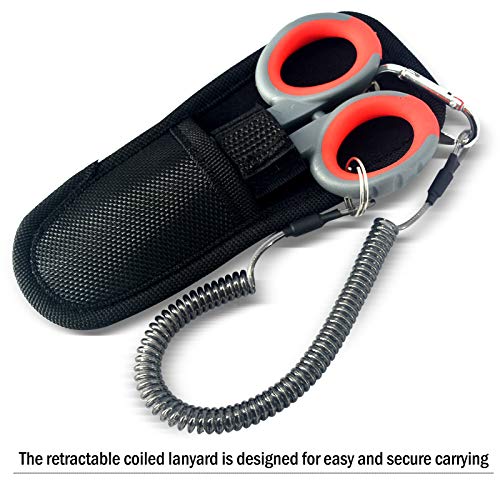 BXIO Fishing Scissors with Fishing Lanyard and Nylon Sheath, Braided Line Tools, Heavy Duty Anti-Slip Fiber Cable Cutter, Stainless Steel Fishing Pliers Scissors with Grinding Hook Tool - color: Grey Red