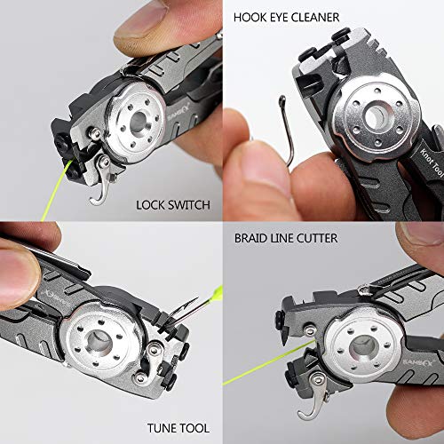 SAMSFX Fishing Tungsten Line Cutter with Zinger Retractors, Fishing Pliers Cutters, Knot Tying Tool, Hook Eye Cleaner, Hook Sharpener - color: A: Gray Line Cutter With Retractor