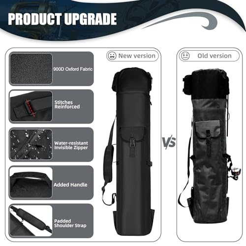 Fishing Pole Bag Rod Case, Folding Fishing Pole Bag Fishing Gear - color: Black