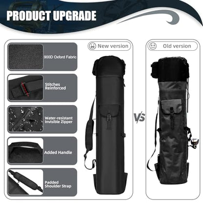Fishing Pole Bag Rod Case, Folding Fishing Pole Bag Fishing Gear - color: Black