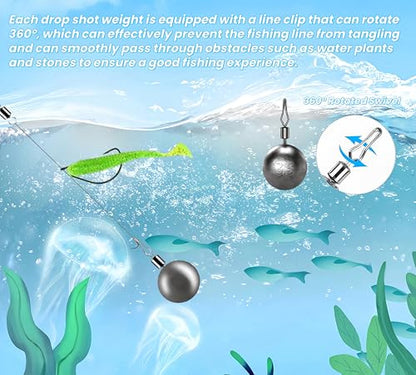 50Pcs Round Fishing Weights Sinkers Ball Fishing Weights Casting Drop Shot Sinkers Catfishing Sinkers Lead Weights Sinkers with Barrel Swivels for Saltwater Freshwater Fishing-(3.5-10g) - size: 1/8oz(3.5g)-50 Pack