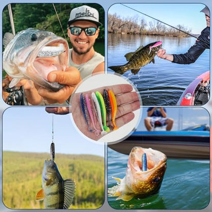 120 Pcs Soft Plastic Baits, 7 CM Paddle Tail Swim Baits, Fishing Soft Plastic Lures, Paddle Tail Swimbaits for Freshwater and Saltwater Bass Trout Walleye Crappie