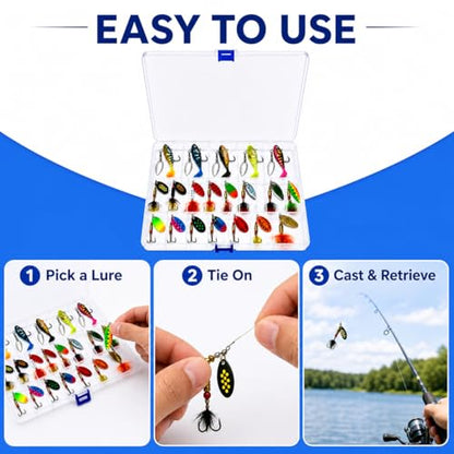 Fishing Spinner Lures Kit 10/15/16/20PCS, Inline Spinner Baits with Treble Hooks and Feather Tails, Metal Fishing Lures for Trout Bass Salmon Panfish, Multi-Color Freshwater Fishing Tackle Set - size: 20PCS/Premium Set