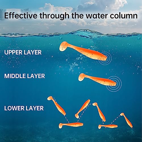 MAFIMOEA 50 Pcs Soft Fishing Lures Plastic Paddle Tail Swim Baits Kit for Bass Trout Walleye Crappie 5 Mixed Colors Fishing Soft Plastic Lure Kit 5.5CM - color: green