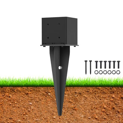 1 Pcs 22-inch 6"x 6" Fence Post Anchor Ground Spike(Internal 5.6"x5.6") | Metal Post Stake Ground With Black Powder-Coated|Fence Stakes Post Base For Deck|Fence|Porch|Railing|Mailbox - size: 1, style: 6"x 6"