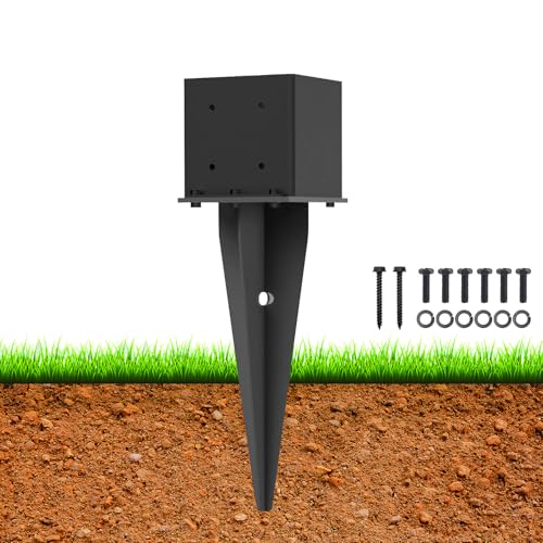 1 Pcs 22-inch 6"x 6" Fence Post Anchor Ground Spike(Internal 5.6"x5.6") | Metal Post Stake Ground With Black Powder-Coated|Fence Stakes Post Base For Deck|Fence|Porch|Railing|Mailbox - size: 1, style: 6"x 6"